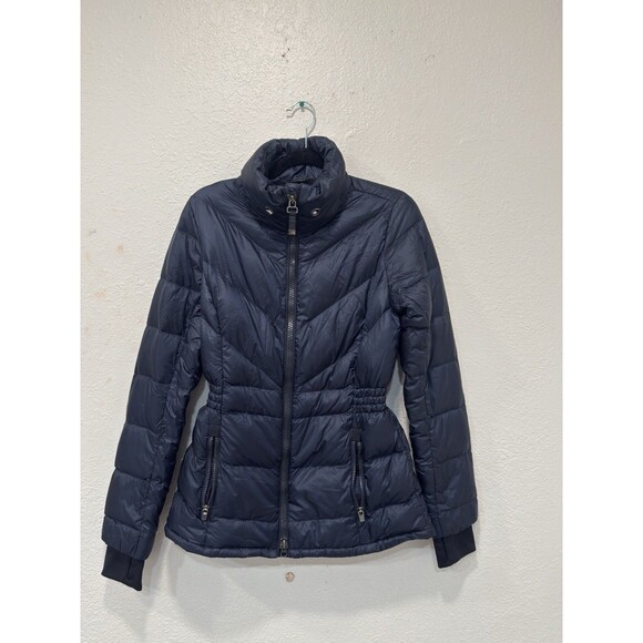 Athleta Banner Peak Goose Down Jacket Navy Blue  Water Resistant small - Picture 1 of 11